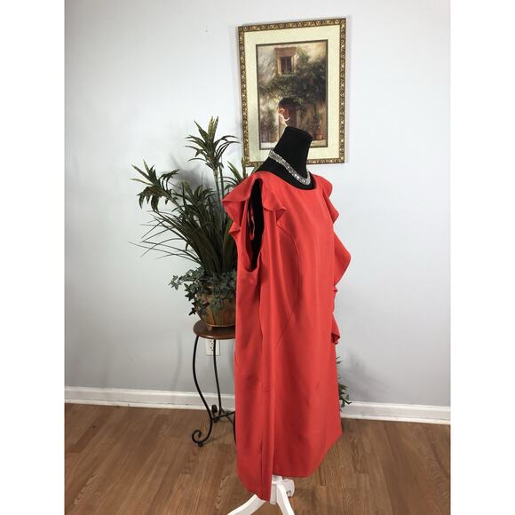 Dressbarn Woman Dress Plus 22 Fluter Sleeve Boho Preppy Boat Neck Zipper Red - Picture 4 of 7